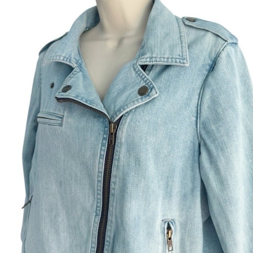 Gap 1969 Women's Sz L Denim Biker Jacket Asymmetrical Zip Beach Wash - Picture 4 of 11